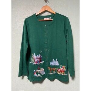 Quacker Factory Women’s Teal Button Christmas Holiday‎ Sweater Cardigan Large